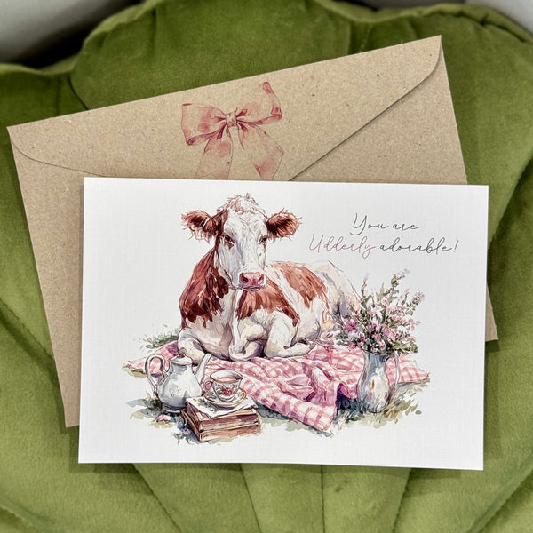 Cow Picnic - You are Udderly adorable greeting card