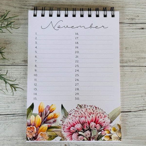 Australian Florals Perpetual Calendar - Birthday Record book