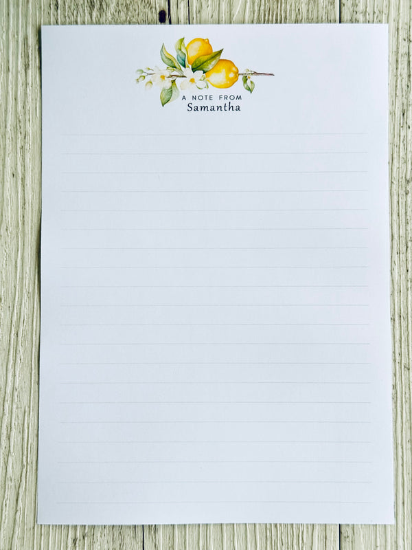 LEMON Branch Personalised Writing Paper Set of 20