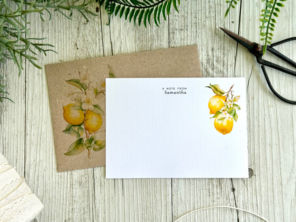 Hanging LEMONS  Personalised Flat Notecards Set Of 10