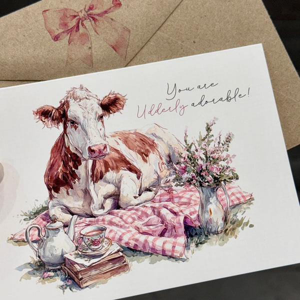 Cow Picnic - You are Udderly adorable greeting card