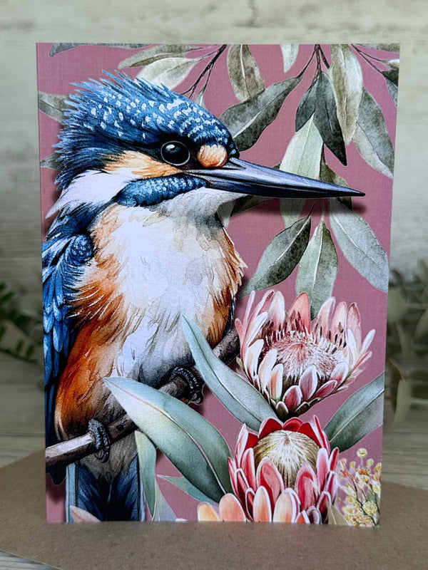 Australian Kingfisher on Native Florals greeting card