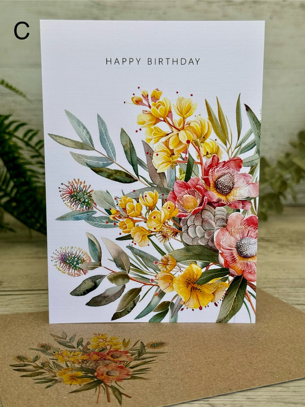 AUSTRALIAN FLORALS Card Set - Birthday - Thank You - Thinking of You - With Love - With Sympathy - Merry Christmas - Congratulations