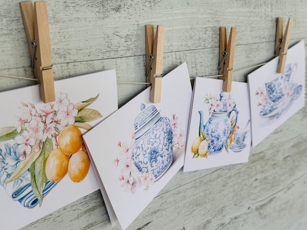 Blue & White Tea set cards set of 4