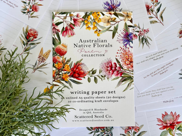 AUSTRALIAN Floral Psalm 91 Writing set 20 pages 10 envelopes