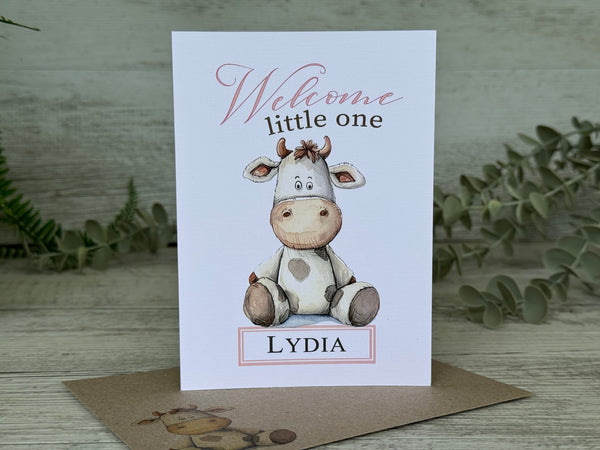 Baby ANIMALS New Baby Girl or Baby Boy Lion Elephant Cow Lamb Personalised Cards