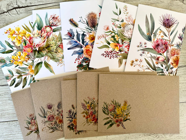 AUSTRALIAN FLORALS (set 1) Blank cards set of 5