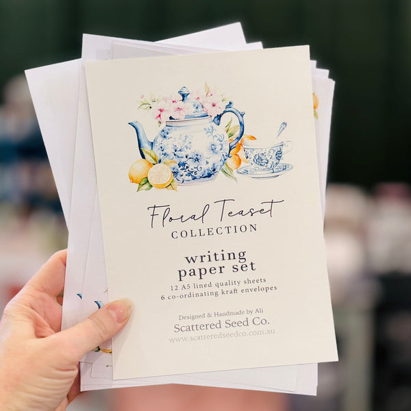 Blue & White FLORAL TEASET Writing Paper Set (Non-Personalised)