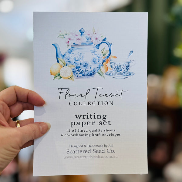 Blue & White FLORAL TEASET Writing Paper Set (Non-Personalised)