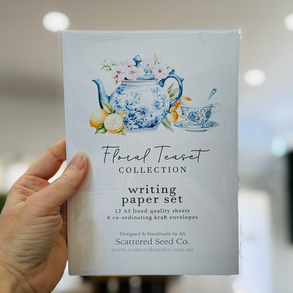 Blue & White FLORAL TEASET Writing Paper Set (Non-Personalised)