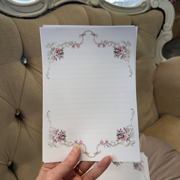 Dusky Pink Scrolly Roses VINTAGE ROSES Writing Paper Set  (Non-Personalised)