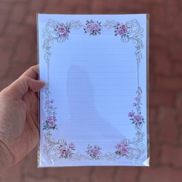 Dusky Pink Scrolly Roses VINTAGE ROSES Writing Paper Set  (Non-Personalised)