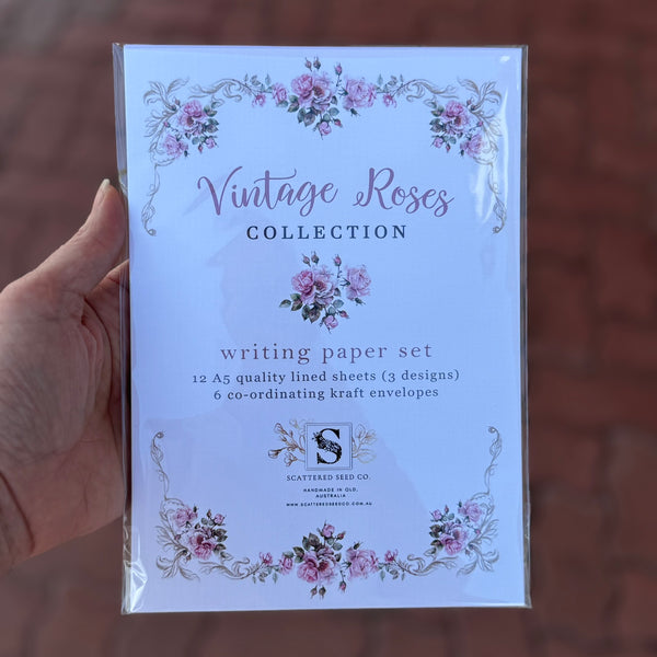 Dusky Pink Scrolly Roses VINTAGE ROSES Writing Paper Set  (Non-Personalised)