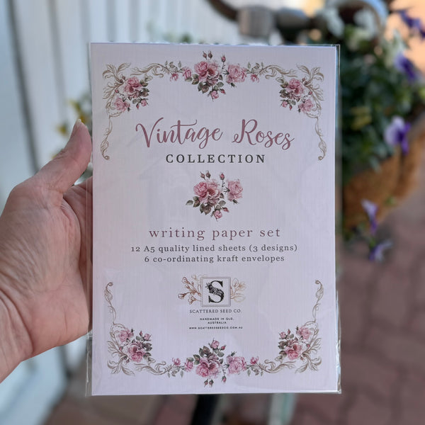 Dusky Pink Scrolly Roses VINTAGE ROSES Writing Paper Set  (Non-Personalised)