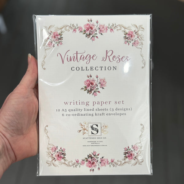 Dusky Pink Scrolly Roses VINTAGE ROSES Writing Paper Set  (Non-Personalised)