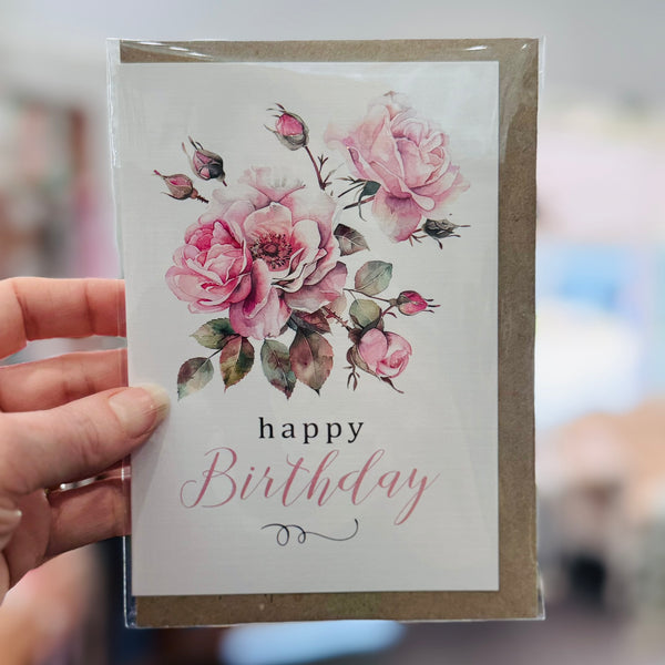 Vintage Dusky Rose Birthday Card - Personalised or Happy Birthday