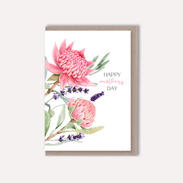 AUSTRALIAN WARATAH Mother's Day Card - Happy Anniversary - 5 sentiment choices - Thinking Of You - It's Mother's Day - Happy Mother's Day - Blank