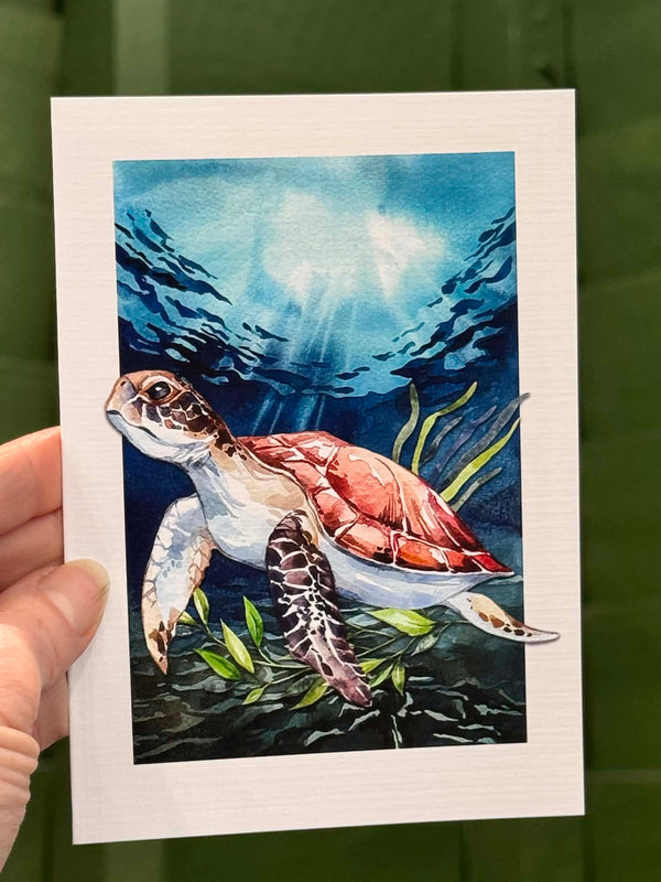 Green Sea TURTLE card - Ocean Blank card