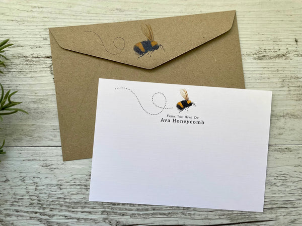 BUMBLE BEE Personalised Flat Notecards Set Of 10