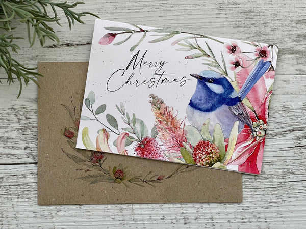 AUSTRALIAN BIRDS & FLORA CHRISTMAS Cards set of 4