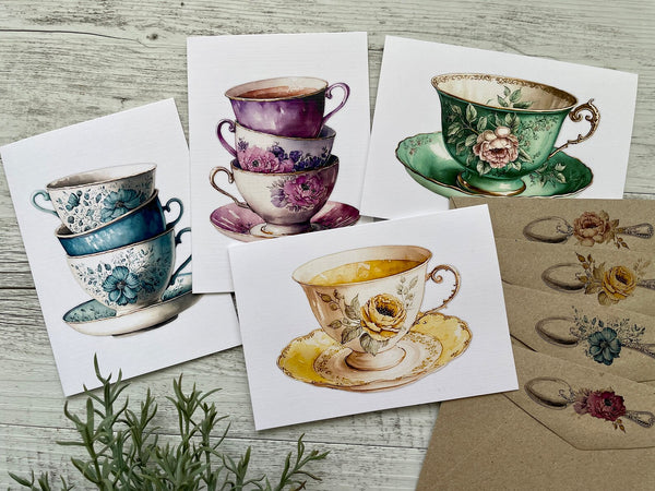 NEW! Royal Vintage Teacup Collection cards set of 4 - Set A Royal