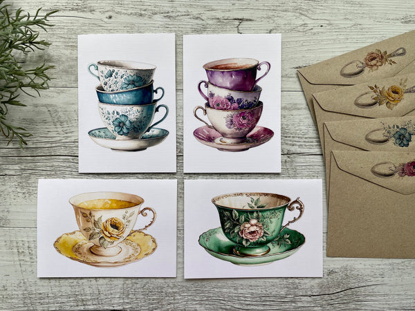 NEW! Royal Vintage Teacup Collection cards set of 4 - Set A Royal