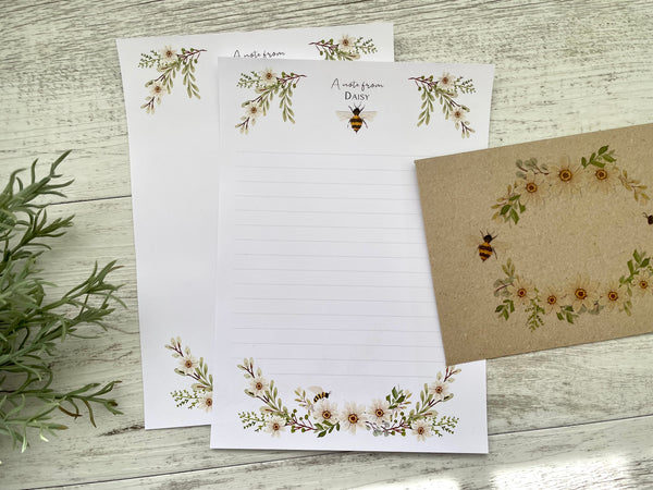 DAISY & BEE Personalised Writing Paper Set of 20