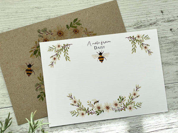 DAISY & BEE Personalised Flat Notecards Set Of 10