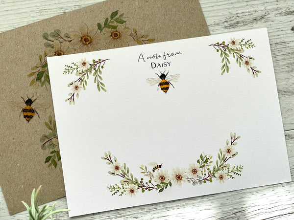 DAISY & BEE Personalised Flat Notecards Set Of 10