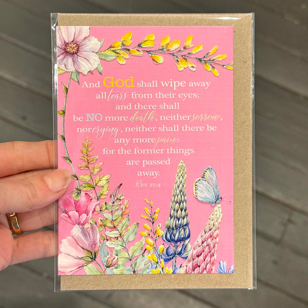 SPRING GARDEN card Christian Sympathy / Grief Rev 21:4