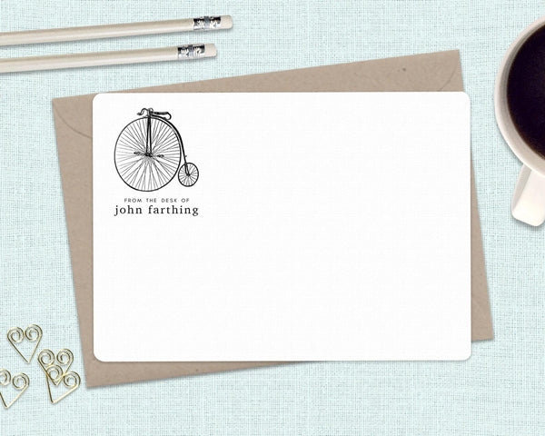 PENNY FARTHING Personalised Flat Notecards Set Of 10