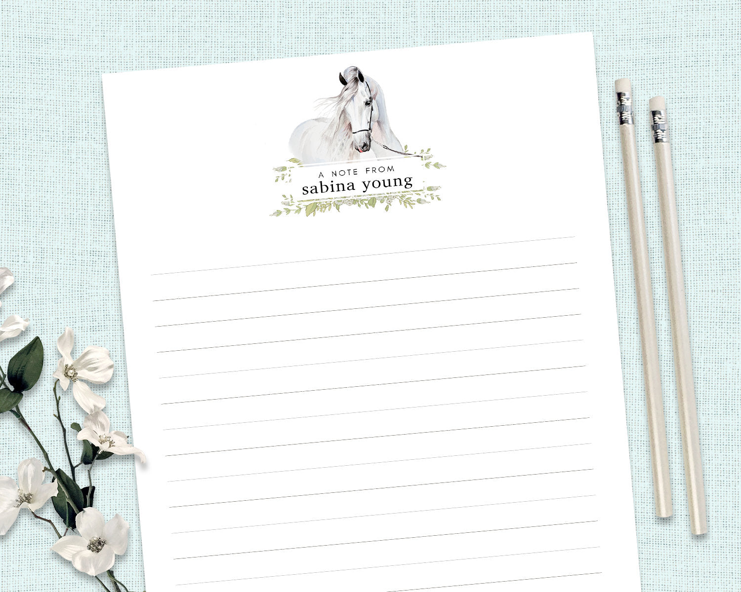 ANDALUSIAN HORSE Personalised Writing Paper Set of 20 – Scattered Seed Co for Free Printable Horse Stationery Paper