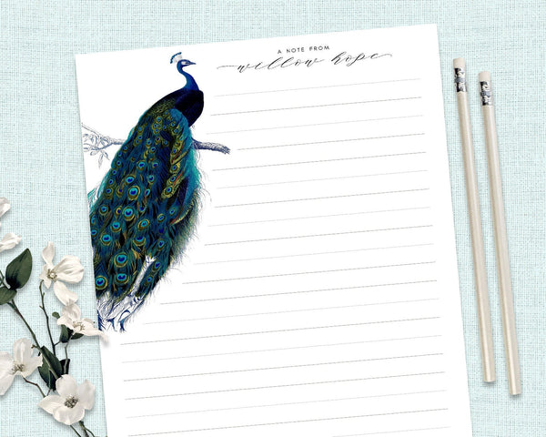 PEACOCK Personalised Writing Paper Set of 20