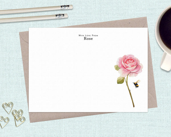 PRETTY BLOOMS Personalised Flat Notecards Set Of 10