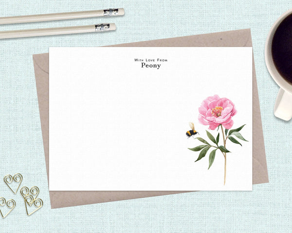 PRETTY BLOOMS Personalised Flat Notecards Set Of 10