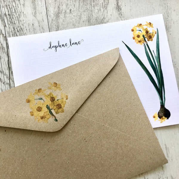 DAFFODILS Personalised Flat Notecards Set Of 10