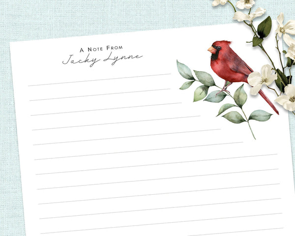 CARDINAL bird Personalised Writing Paper Set of 20