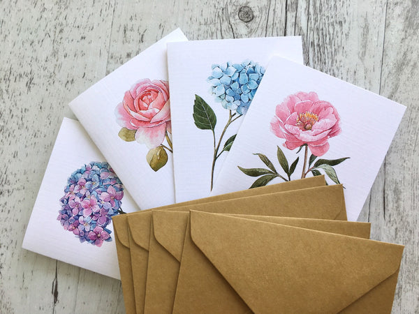 PRETTY BLOOMS cards set of 4