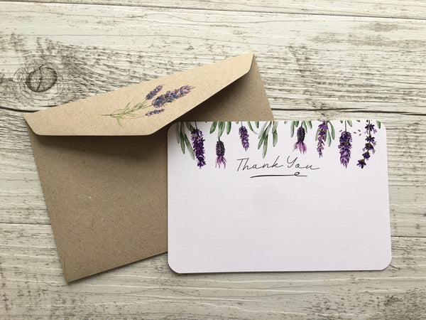FRENCH LAVENDER Thank You or Blank Flat Notecards Set Of 10