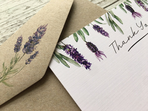 FRENCH LAVENDER Thank You or Blank Flat Notecards Set Of 10
