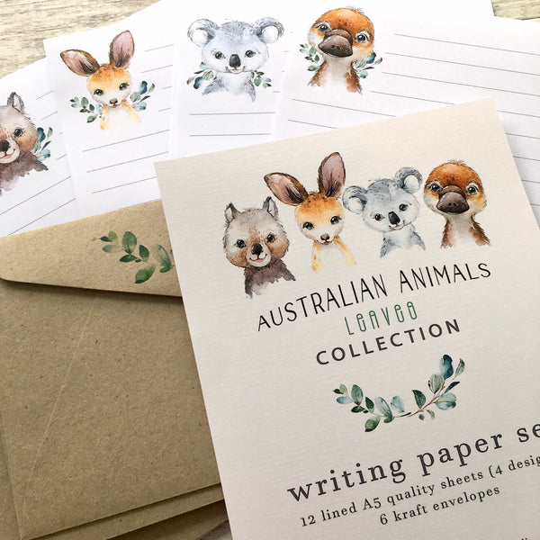 AUSTRALIAN ANIMALS Writing Paper Set (Non-Personalised)