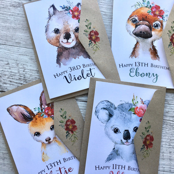 AUSTRALIAN ANIMALS - Thank You - Floral Flat Notecards Set Of 10