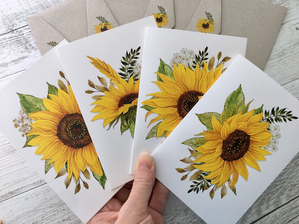 SUNFLOWERS cards set of 4