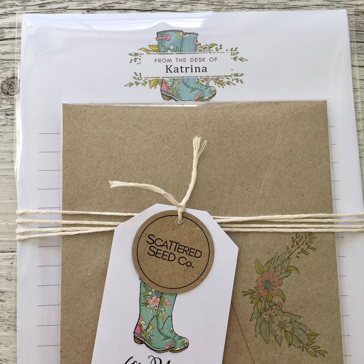 SPRING FLORAL GUMBOOTS Personalised Writing Paper Set of 20 – Scattered ...