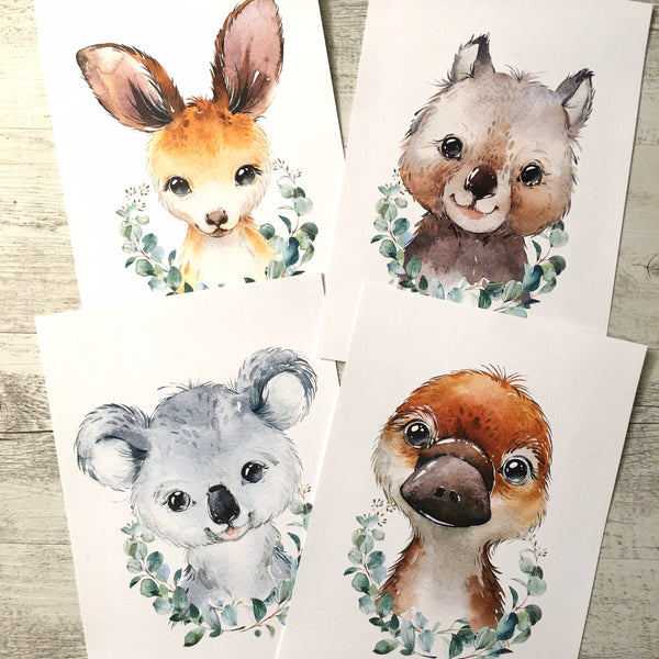 AUSTRALIAN ANIMAL LEAVES A4 Nursery Art Prints