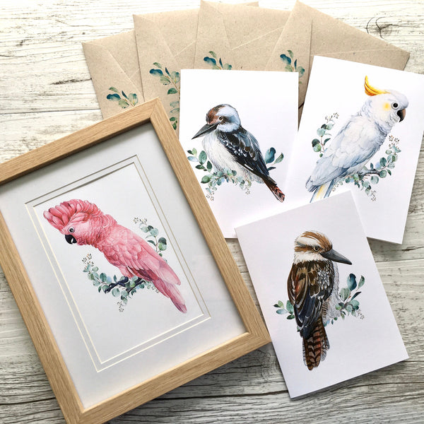 AUSTRALIAN BIRDS Cards set of 4 - Blank, Thank You or Birthday