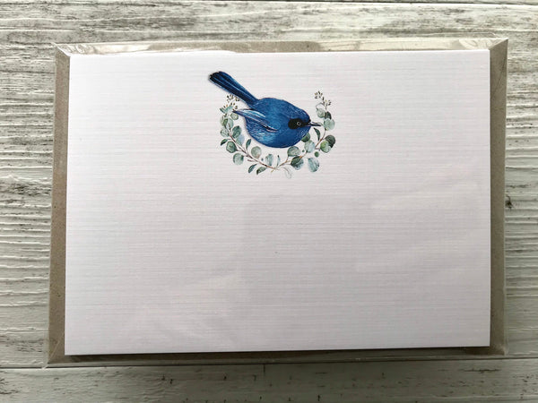 BLUE FAIRY WREN Personalised Flat Notecards Set Of 10