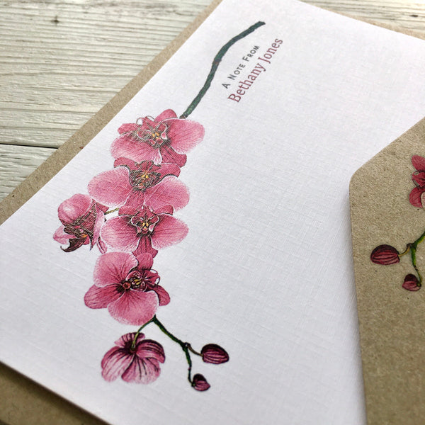 PINK ORCHID Personalised Flat Notecards Set Of 10