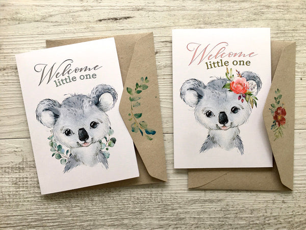 AUSTRALIAN ANIMALS Baby Girl or Boy KOALA Personalised Cards