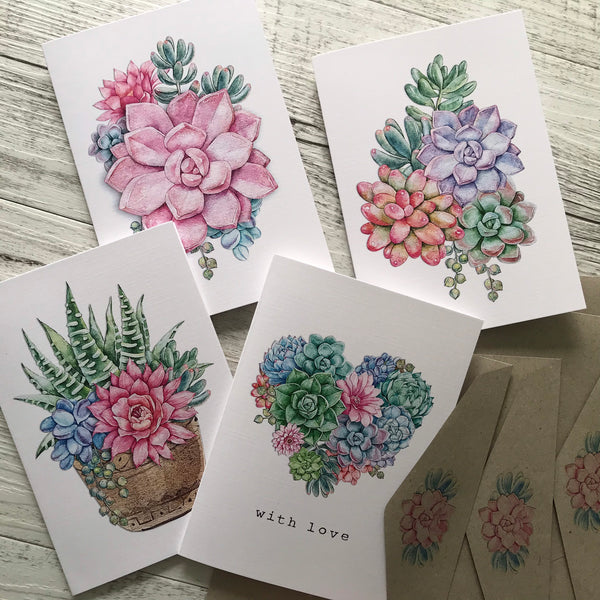 SUCCULENTS cards set of 4